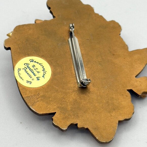 Vtg Avant Garde Creations By Frances Handcrafted Wooden Bird Flower Brooch - Picture 13 of 14